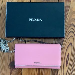 Prada saffiano wallet on a chain
